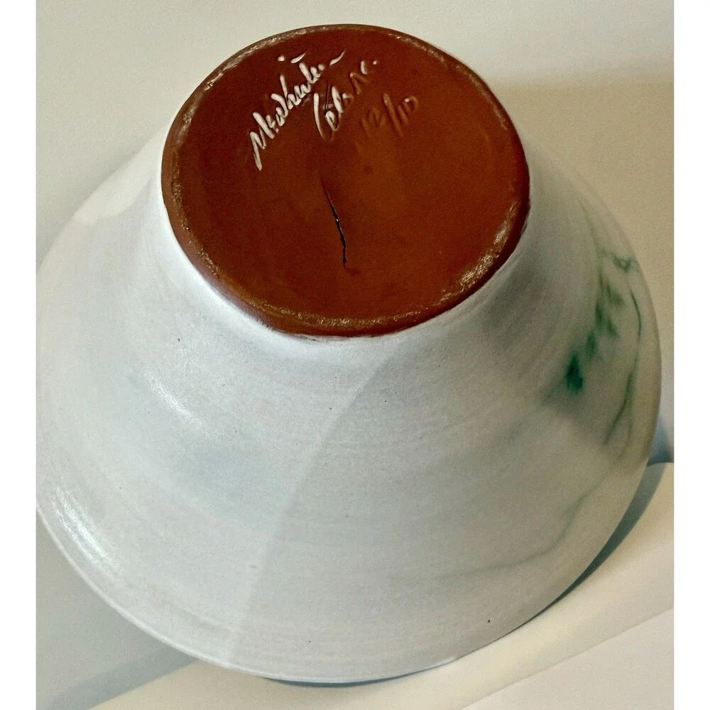 McWhirter Pottery NC Red Ware Bowl Mtn Cabin Vtg Folk Art Beautiful Studio 11.5x - Picture 8 of 16